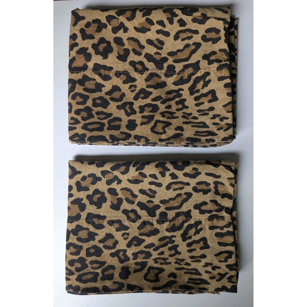 Vtg Ralph Lauren Aragon Leopard Print Standard Pillowcase Pair USA Green Label
